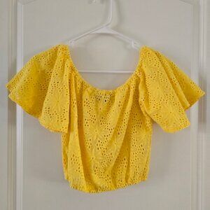 Lulus Yellow Lace OffShoulder Blouse Floral Top